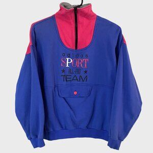 Vintage Adidas Sports Sweatshirt Blue/Pink Women's Medium Quarter-Zip Pullover
